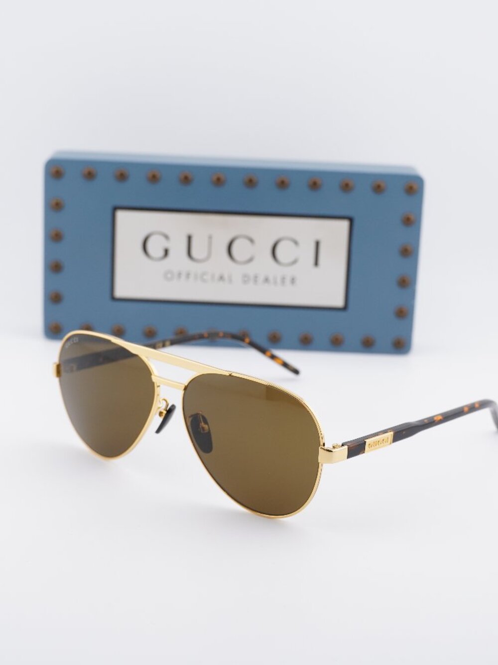 Gucci GG1163S 004 Aviator Sunglasses - Gold/Havana / Brown